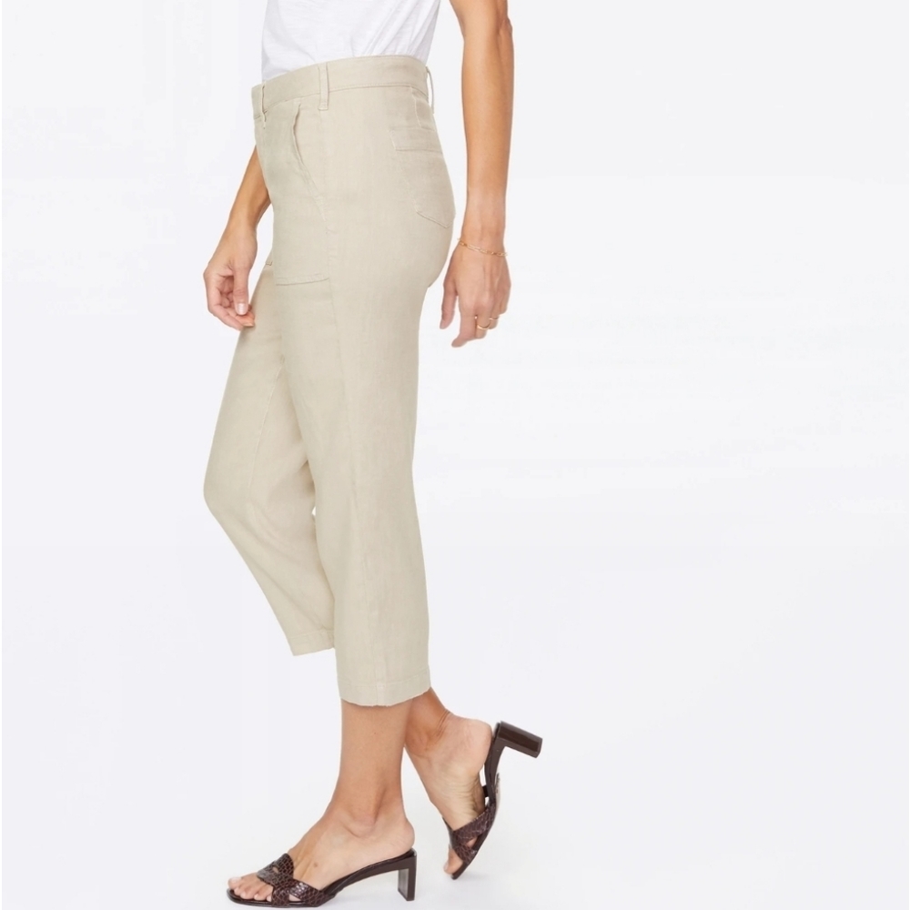 NYDJ Linen Blend Utility Pants 4 Feather Cropped Cargo Ankle Capri - Picture 2 of 14
